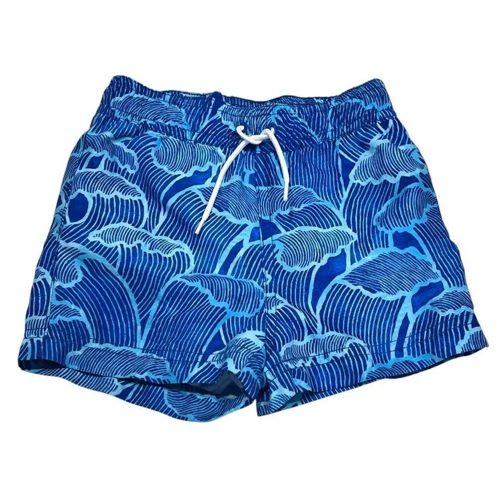 Janie and Jack Baby Boys Capri Blue Wave Print Lined Swim Shorts Trunks 6-12M